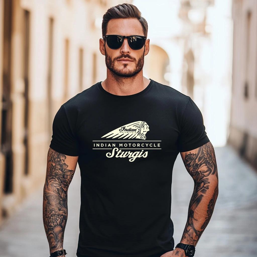 2026 Herren T-Shirt Lässig Indianer Motorrad T-Shirt Grafik Oversized Motorrad Biker Cafe Racer Chopper Vintage Streetwear T-Shirts S rot