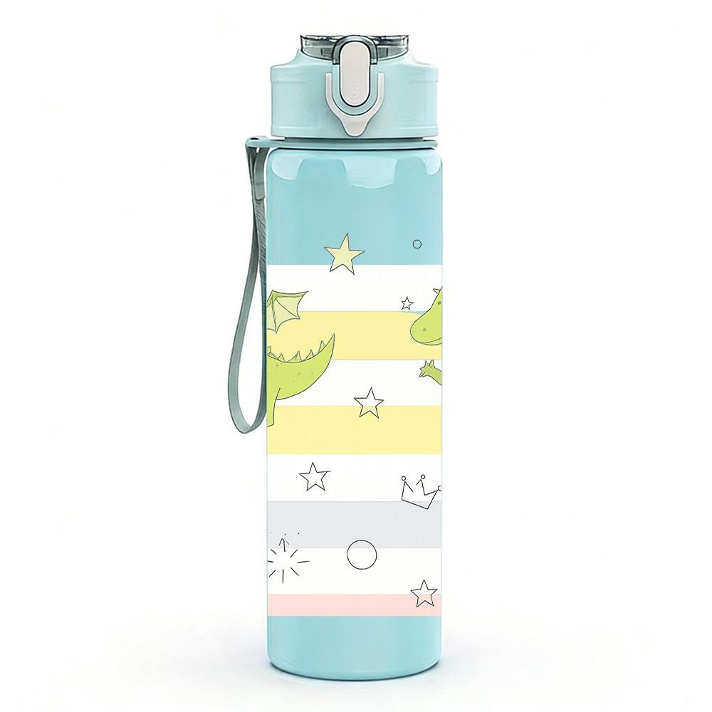 1PC Pastel Dinosaur Repeat Pattern 750ml Color Plastic Sports Water Bottle Leakproof Flip Straw Lid Suitable for Sports Office Home Use