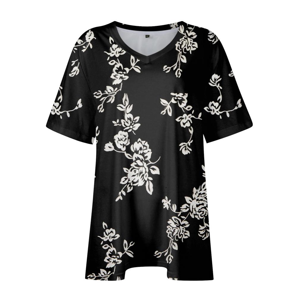 Womens Plus Size Tops Shorts Sleeve Shirts V Neck Casual Clothing Clothes Printed Tops