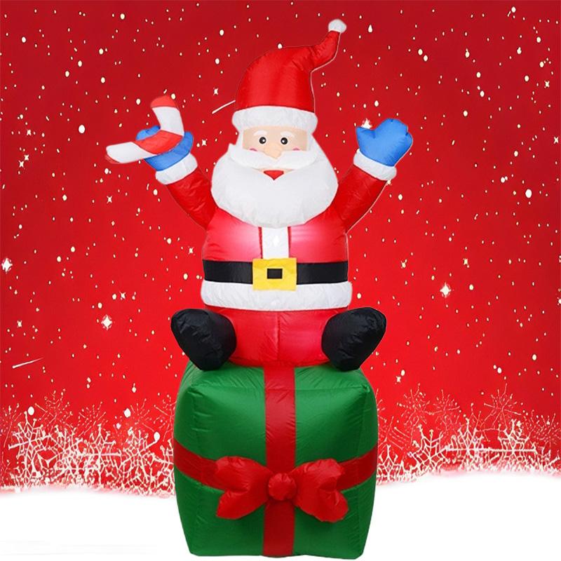 Inflatable Toy Sitting On Box Santa Christmas Inflatable Model Luminous Inflatable Model Christmas Atmosphere Decoration Model