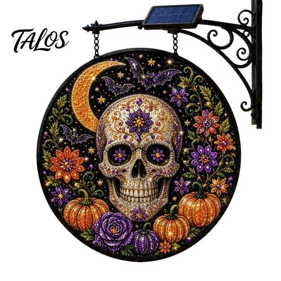 Creative Halloween Gift for Home Solar Powered Hanging Light, Skull Witch Black Cat Cemetery Zombie Design LED Light Ghost Pumpkin Lanterns