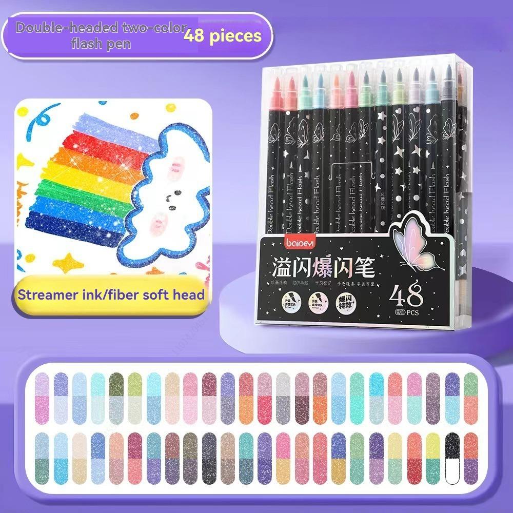 12/48/72/96 Colors Dual Brush Tip Glitter Art Markers Metallic Paint Marker Pens DIY Crafts Birthday Cards, Making Poster, Album