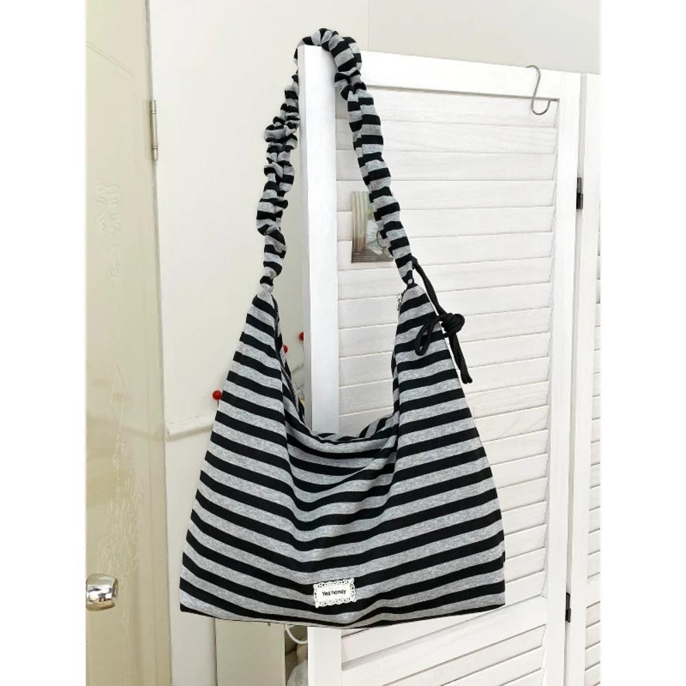 Korean Star Print Crossbody Bag for Women, Black White Large Capacity Hobo Shoulder Purse, Casual Versatile Handbag for School