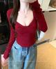 Chic Red Long Sleeve Square Neck Slimming Top for Women