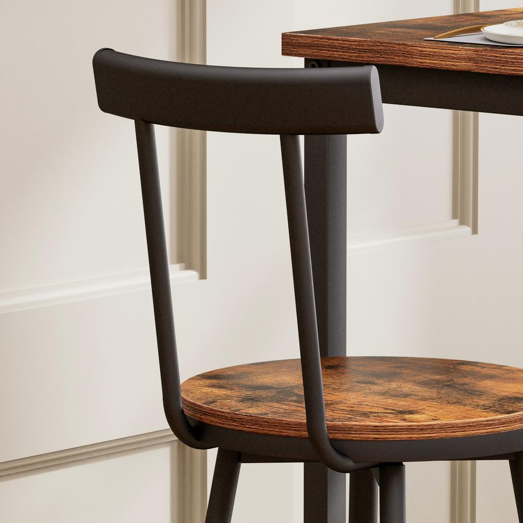 Juego de mesa alta y taburetes, mesa de comedor con dos sillas, estructura metálica, estilo industrial, para comedor, sala de estar, marrón rústico, 60cm*60cm*90cm