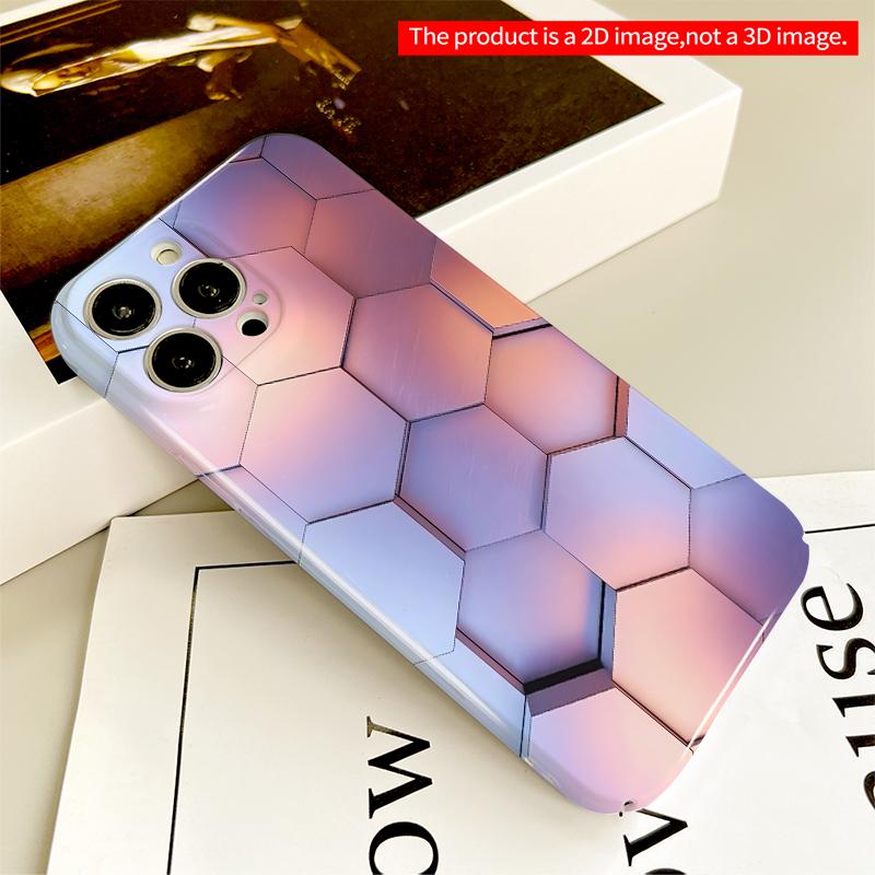 2DFlat Hexagonal Gradient Wall Phone Case All Inclusive Film Hard iPhone Case, Compatible with iPhone 18 Pro Max 17 16 15 14 13 12 11