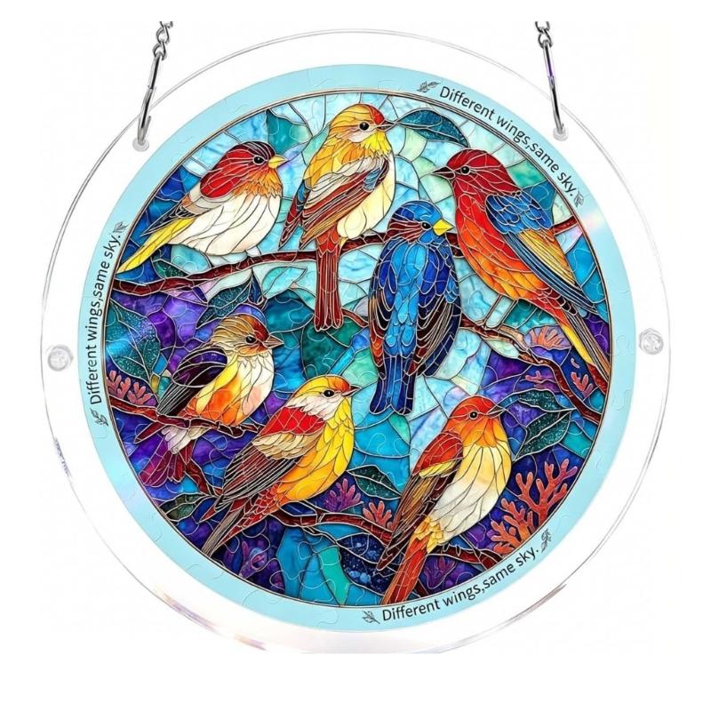 Colorful Acrylic Puzzle Sun Catcher Window Decoration With Metal Chain For Home Gift DIY Art Craft Hanging Sun Catcher Signs
