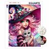 Pearl Painting DIY Kit Frameless Enchanting Pink Hair Witch Holding Cute Kitty Fantasy Pattern Shiny Bead Art Canvas Creative Wall Decor Gift Idea