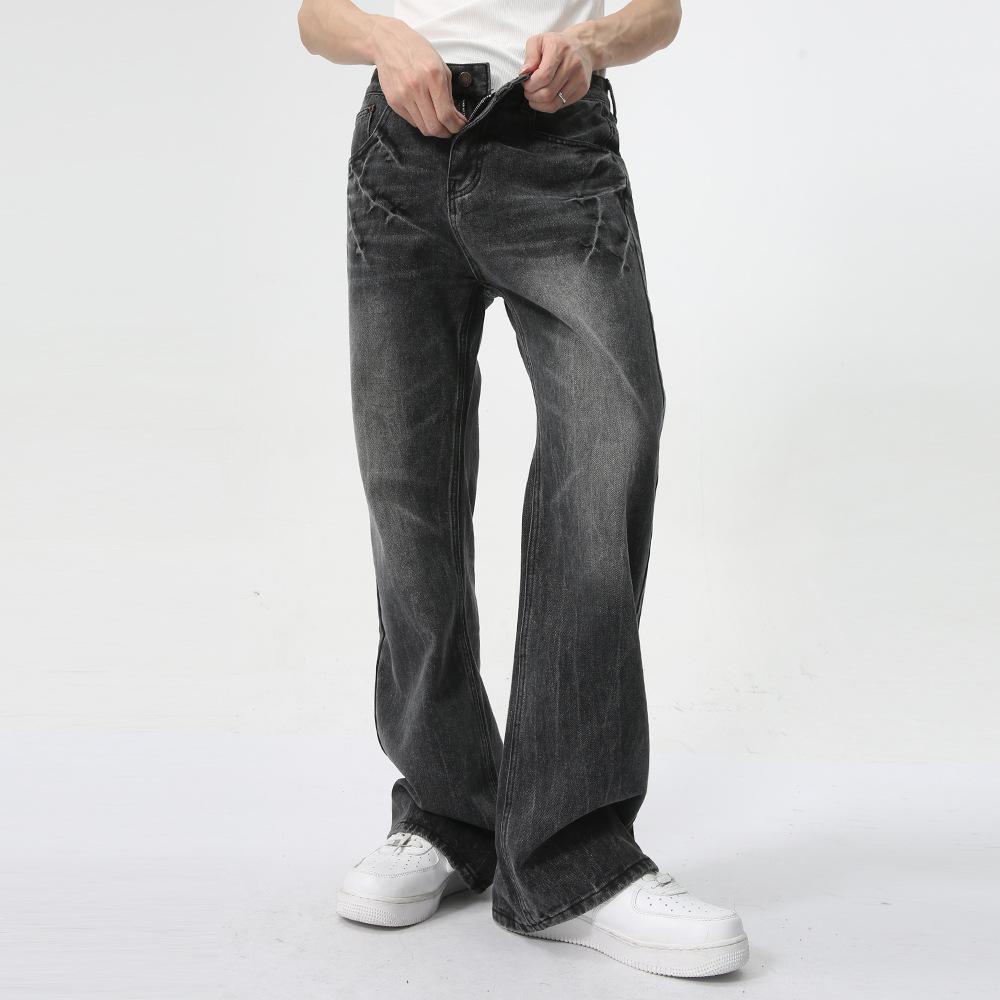 Men's Clothing | European and American Lightning Burst Pattern Black Gray Slightly Stretched Thin Versatile Trend Jeans Casual
