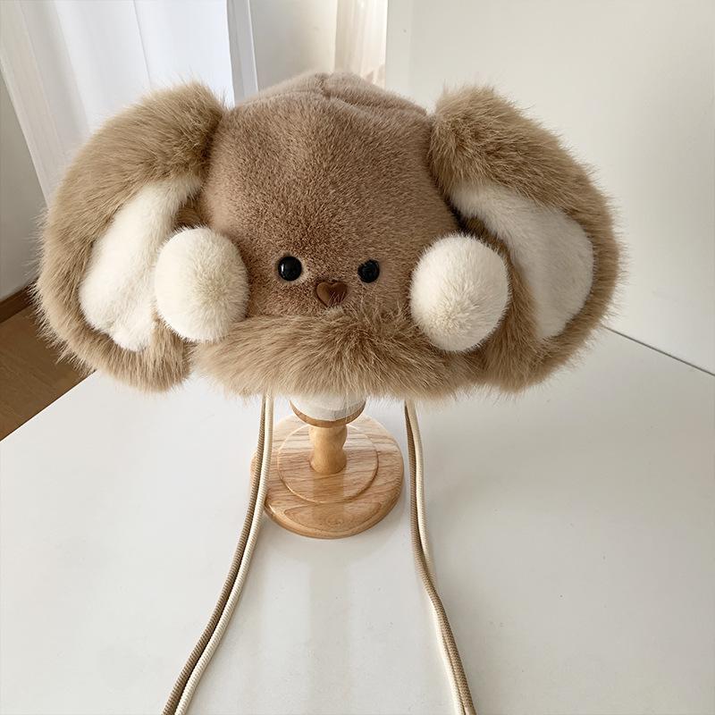 Koreansk Söt och Söt Kanin med Stora Öron Plyschmössa för Kvinnor På Vintern Förtjockad Varm Ansiktsvisande Liten Tecknad Lei Feng-mössa