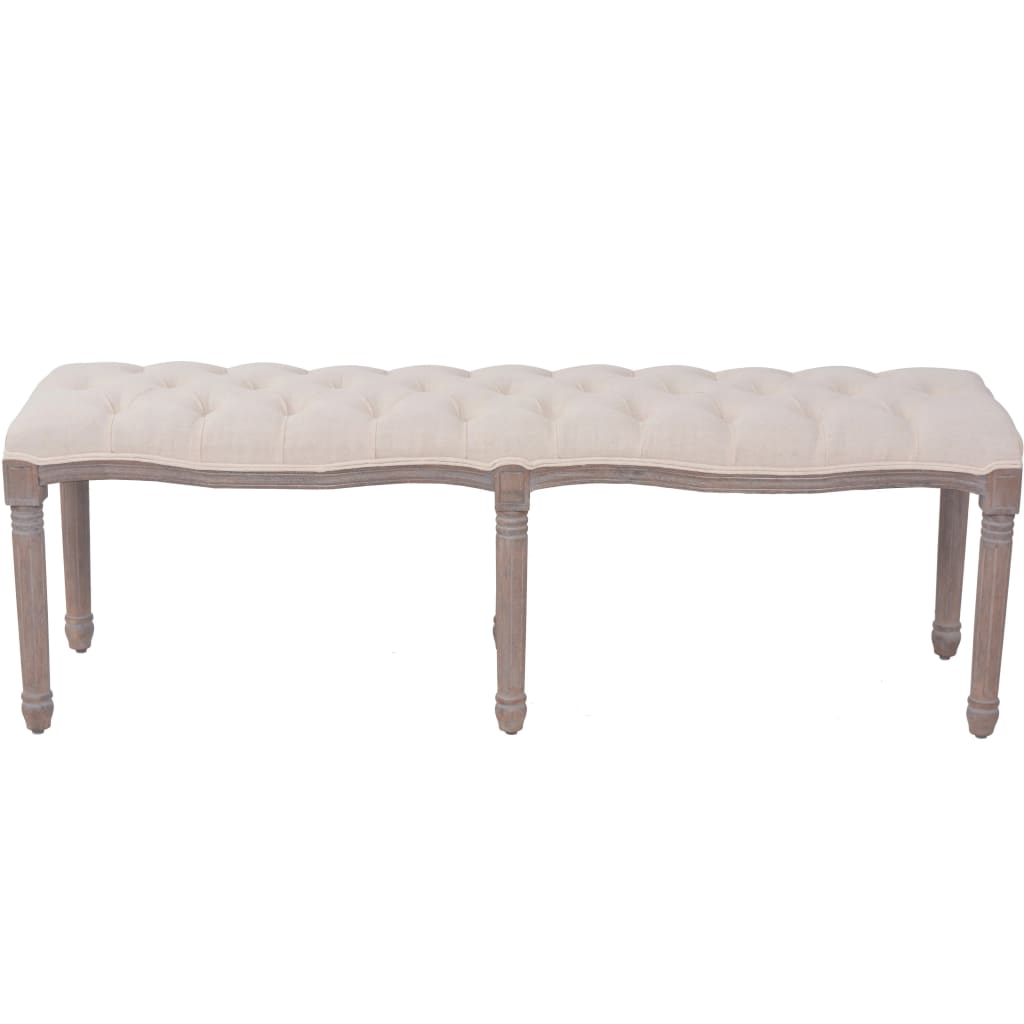 Linen Bench Solid Wood Frame 150 x 40 x 48 cm Cream White