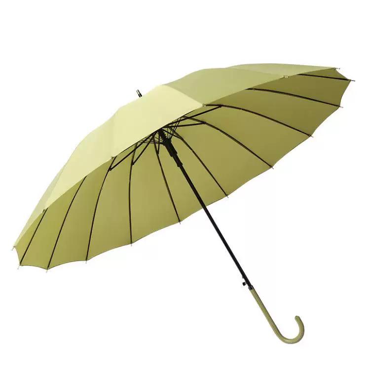 16-Rib Umbrella with Japanese-Style Fresh Design, Leather Handle, Curved Hook, Straight Pole, Large Double-Person Umbrella for Sun and Rain, Gift or