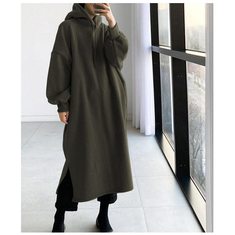 Felpe lunghe con cappuccio foderate in pile da donna Autunno Inverno Moda Casual Solido Ampio Manica Lunga Felpe Y2K Femminili