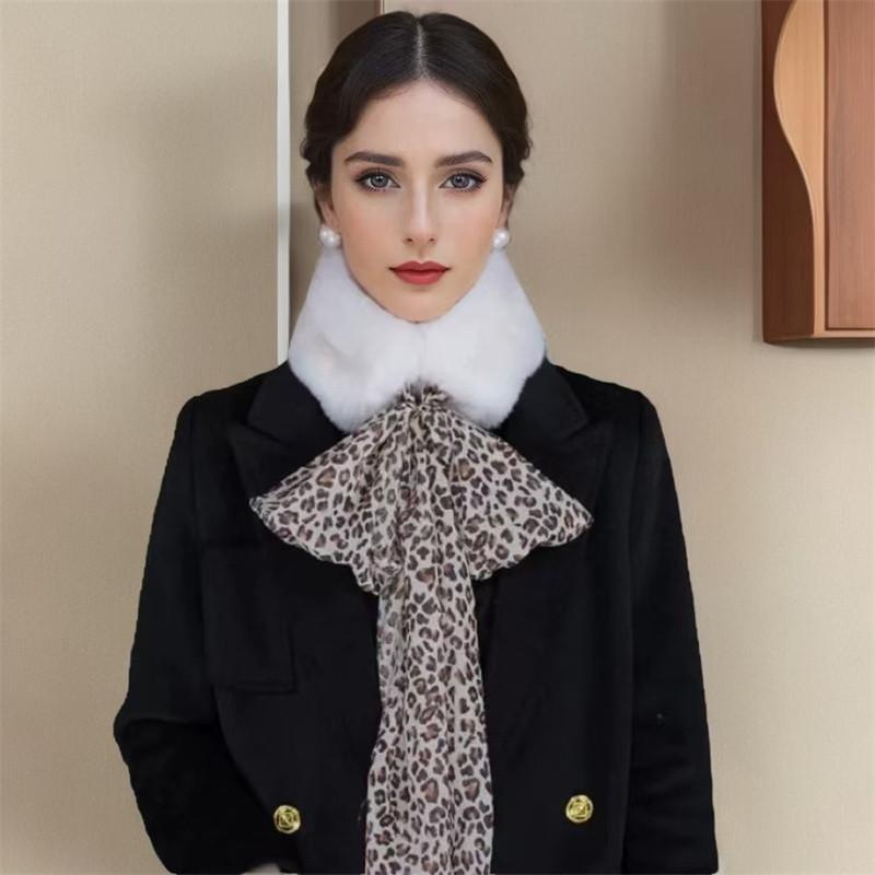 New Fashionable and Versatile Autumn and Winter Scarf Hairy Scarf Leopard Print Scarf High-end Neck Protection Scarf Warm and Cozy
