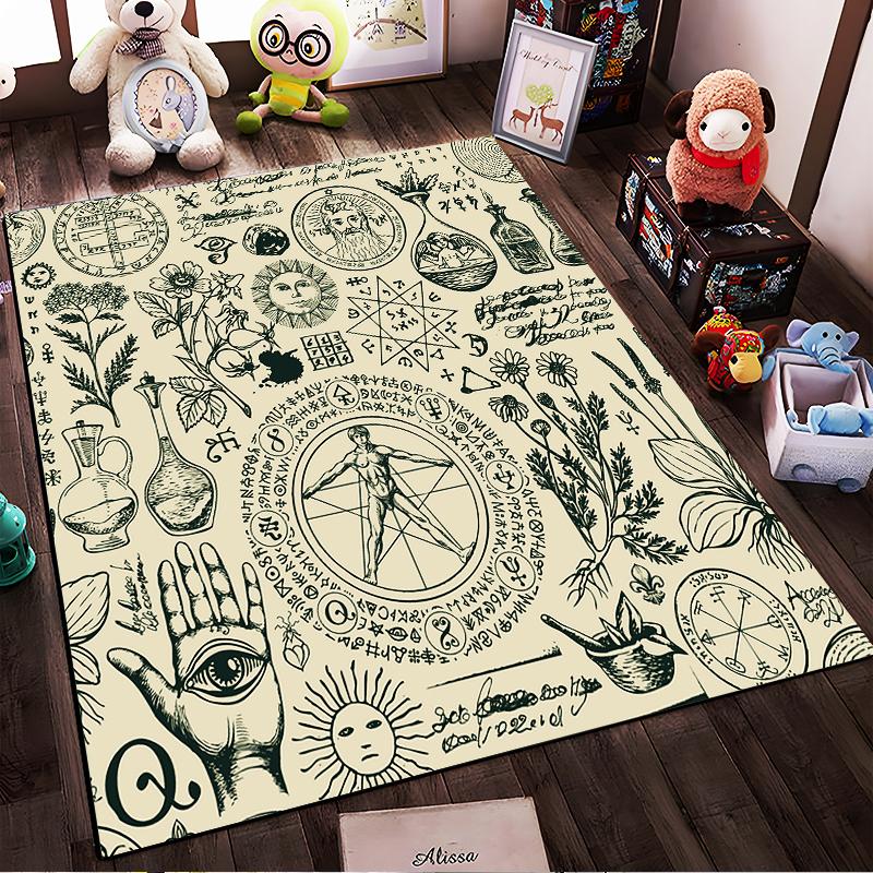 Mystic Symbols and Figures Rug Non-slip Rug Suitable for Living Room and Bedroom Sofas