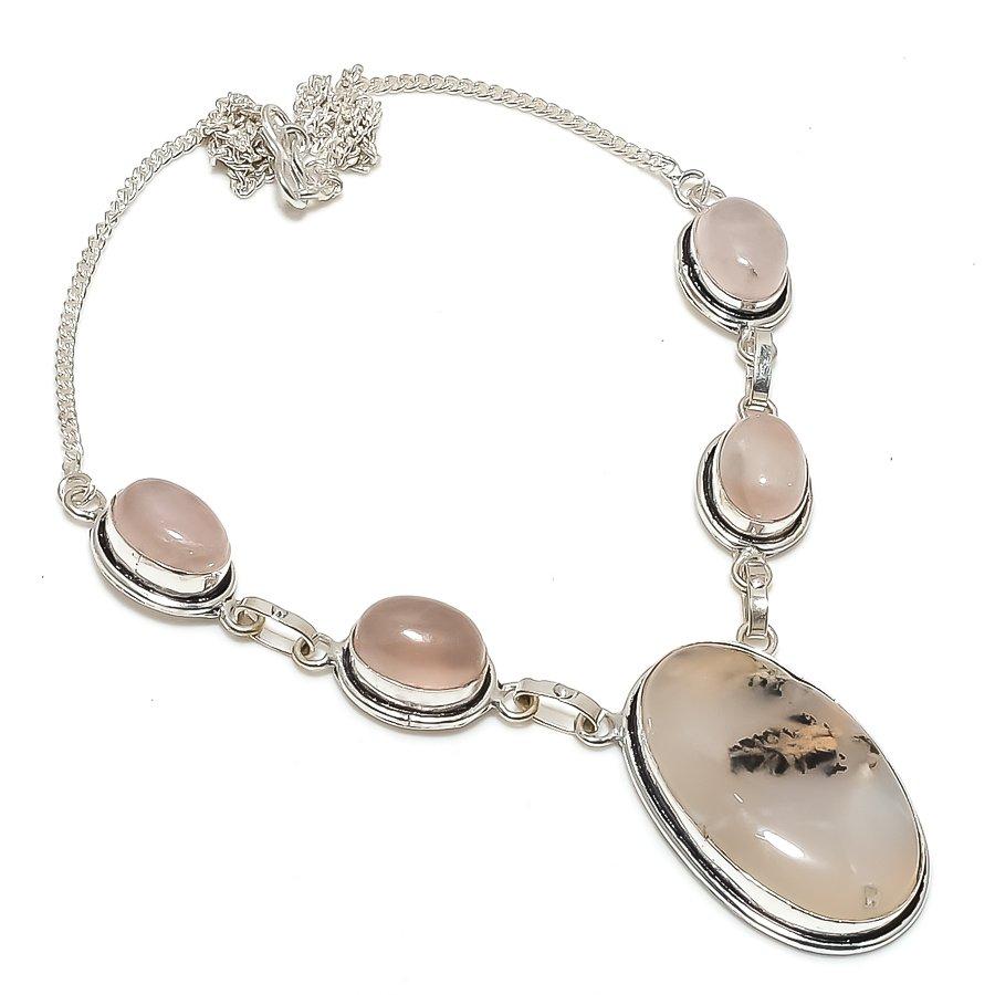 Natural Russian Dendritic, Quartz 925 Sterling Silver Jewelry Necklace 18" t6I41