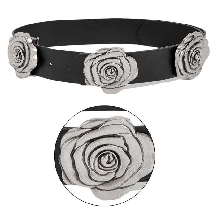 Decorative Rose Pattern Wide Belt Adjustable Waist Strap For Women Soft PU Leather Retro Design Daily Suit Dresses