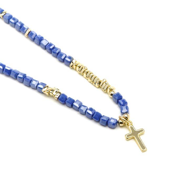 Collier - LUXENTER - Iszun - Argent 925 - Or jaune 18k - Cristal bleu foncé