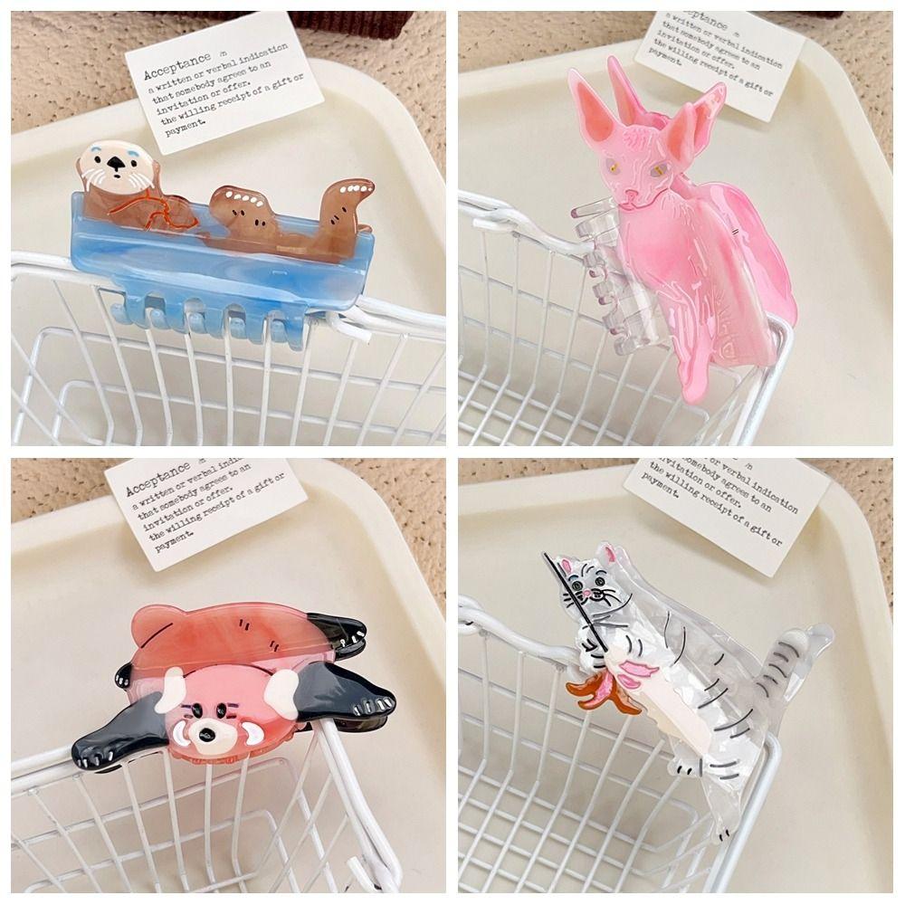 Korean Style Cute Cat Crab Clip Little Raccoon Small Shark Clip  Hair Accessories