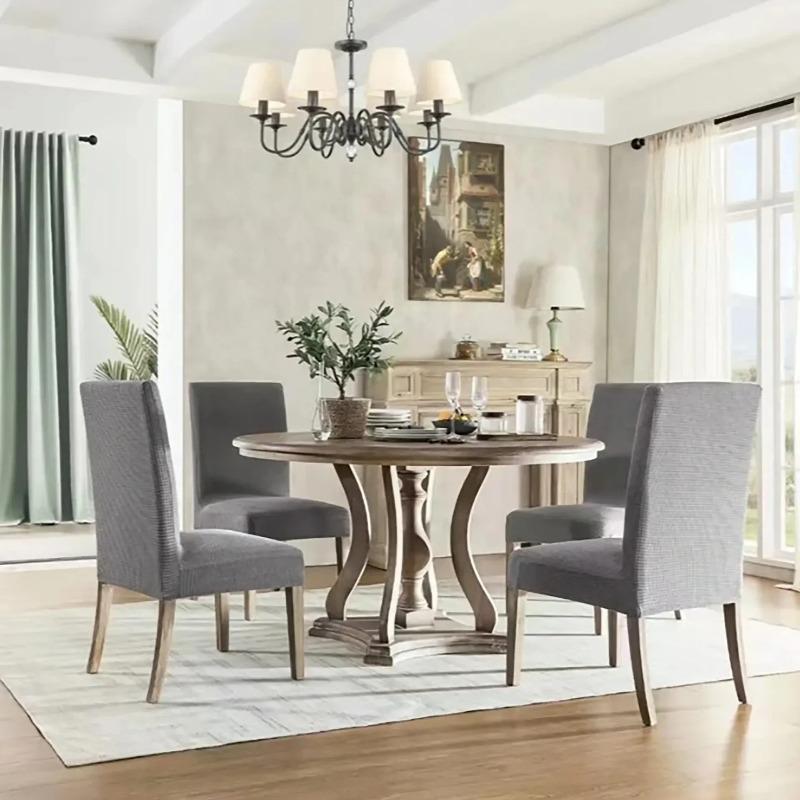 4PCS Stretch Dining Chair Covers Feature Textured Checked Jacquard Fabric High Back Chair Slipcover Thick Chair Protectors