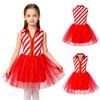 Kids Girls Christmas Costume Tulle Tutu Dress Candy Stripe Sleeveless Metallic Collar for Stage Performance Theme Party Holiday