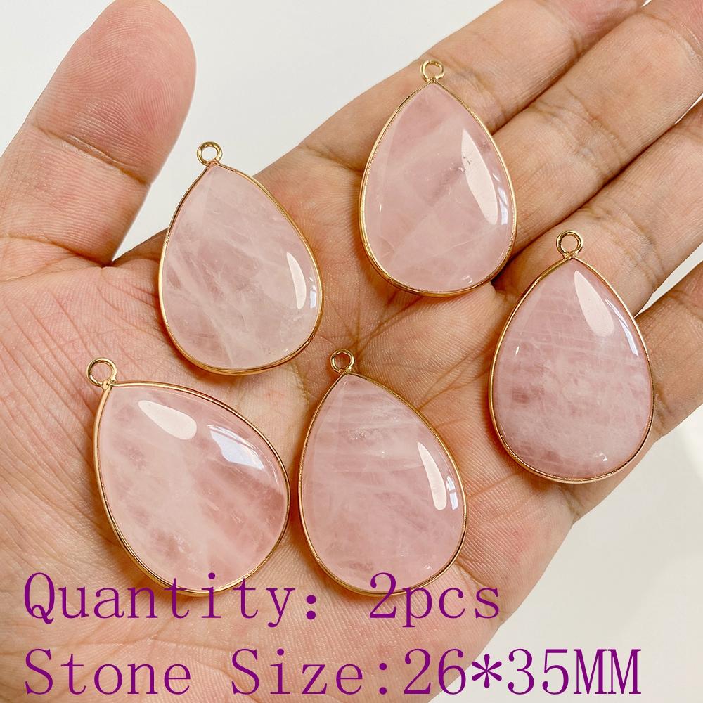 2pcs Natural Rose Pink Crystal Quartz Stone Pendant Conector Charm For Handmade Women Necklace Bracelet Earring Jewelry Making