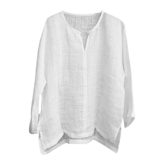 Men Casual Summer Solid Color Long Sleeve V Neck Slitting Hem Loose T-shirt Top