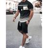 Butikowy Męski Letni Casualowy Sportowy Zestaw z Krótkim Rękawem Prosty Łączony Drukowany T-shirt z Okrągłym Dekoltem Szorty z Kieszeniami na Sznurek Zestaw