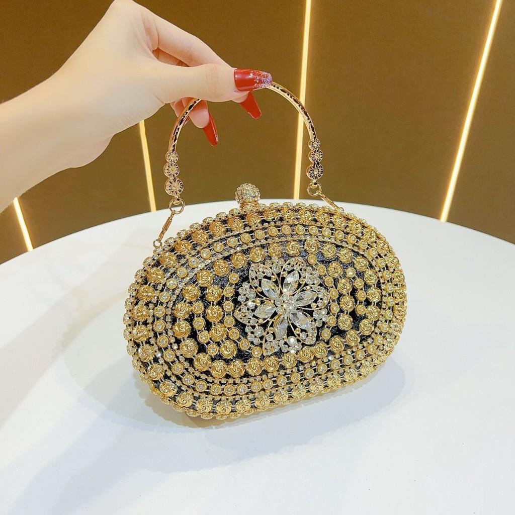 Elegant Evening Clutch Bag With Rhinestones And Chain For Formal Events