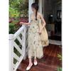 Foreign-style Women's Clothing Butterfly V-neck Flying Sleeves Slim-fitting and Thin Dress Floral Temperament Suspender Skirt Summer