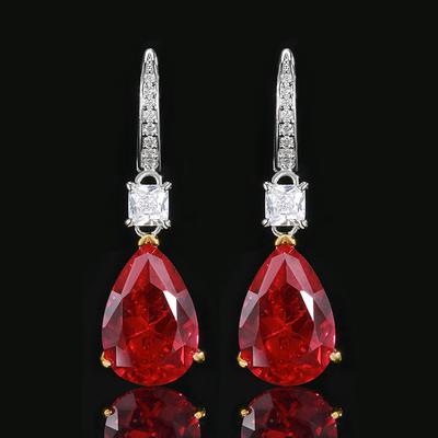 Jewelry Copper Bottom Gold-Plated Retro Simulation Red Corundum Water Drop Stud Earrings Pendant Main Stone 10 * 14