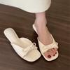 Wedge heel bow nude French cool slippers women's shoes wear 2025 new summer skirt fairy sandals