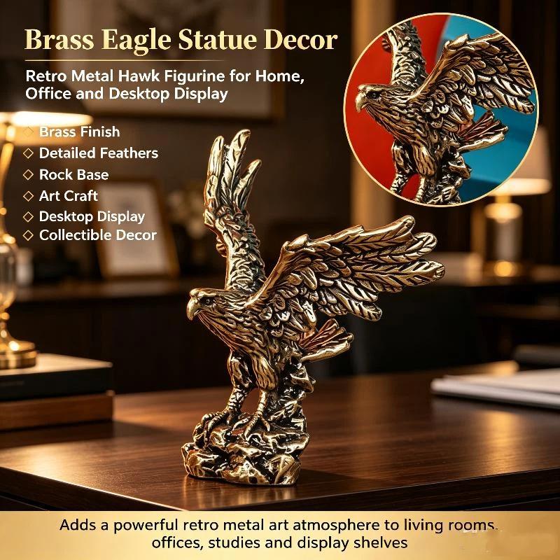 Vintage Brass Animal Eagle Figurine Antique Copper Statue Handmade Decorative Ornament for Living Room Entryway Decor