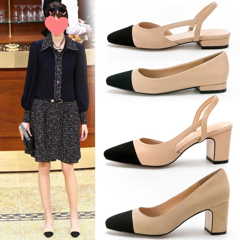 Fashion Summer Sandal For Women High Heels Sandals Retro Closed Square Toe Mules Shoes Girls Wedding Shoes Elegant Womans Low Heels Shoe