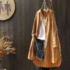 Women Vertical Striped Long Sleeve Shirt Vintage Linen Cotton Loose Midi Shirt Dress Casual Spring Oversized Blouse