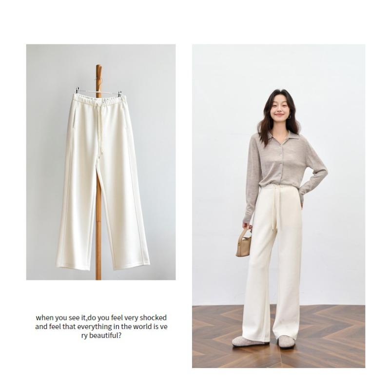 

[Narrow version of wool silk] Winter women s high-density wool silk narrow version straight wide-leg long casual pants children Xxl ( 67.5-75kg ) слонова кістка
