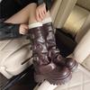 Fashion Vintage Height Increase Women Western Mid Calf Boots Fashion Belt Buckle Knight Booties Winter Shoes Zapatos De Mujer