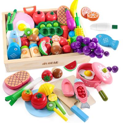Mokutosha Play House Montessori vzdělávací hračky Přírodní dřevo Maso Ryby Ovoce Nádobí Sada potravin Zákon o hygieně Kontrolováno Montáž stavebních bloků