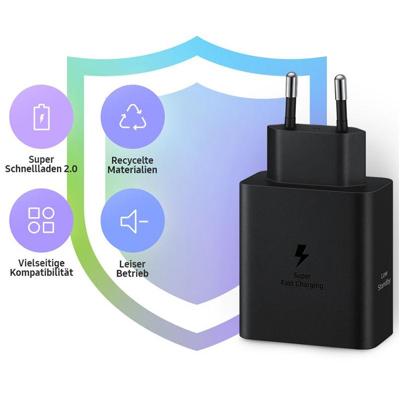 For Samsung Fast Charger 50W+25W Dual Ports Charger PD Quick Charging USB-C Cable EU Plug Adapter For Galaxy S25 S24 S23 Ultra S23FE