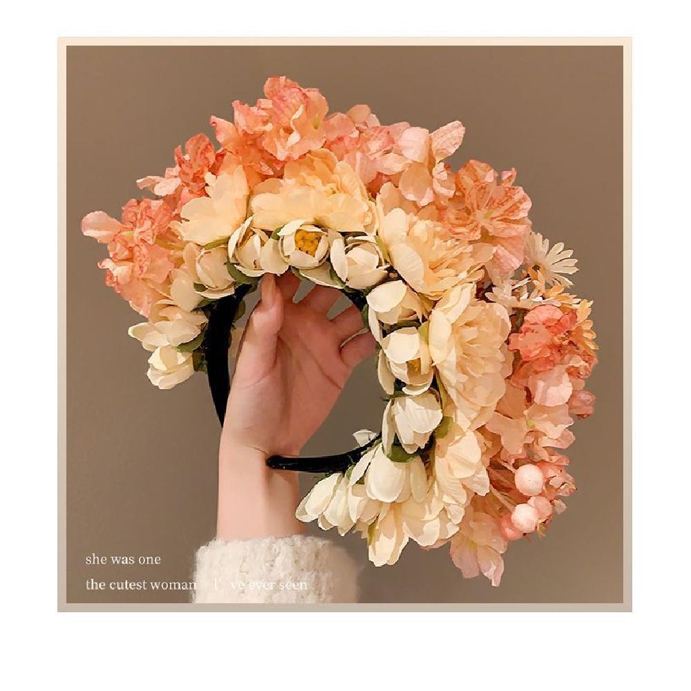 Women Double‑Sided 3D Floral Wreath Headband Elegant Hanfu Hair Accessories for Daily Wear Photo Shooting