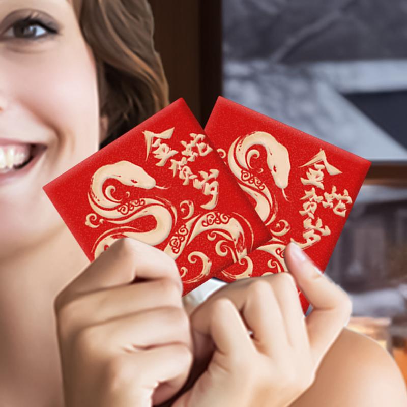 Chinese Red Envelopes Gold-Stamped Snake Lucky Money Envelopes Spring Festival Red Envelope 10x Chinese New Year Red Packet For