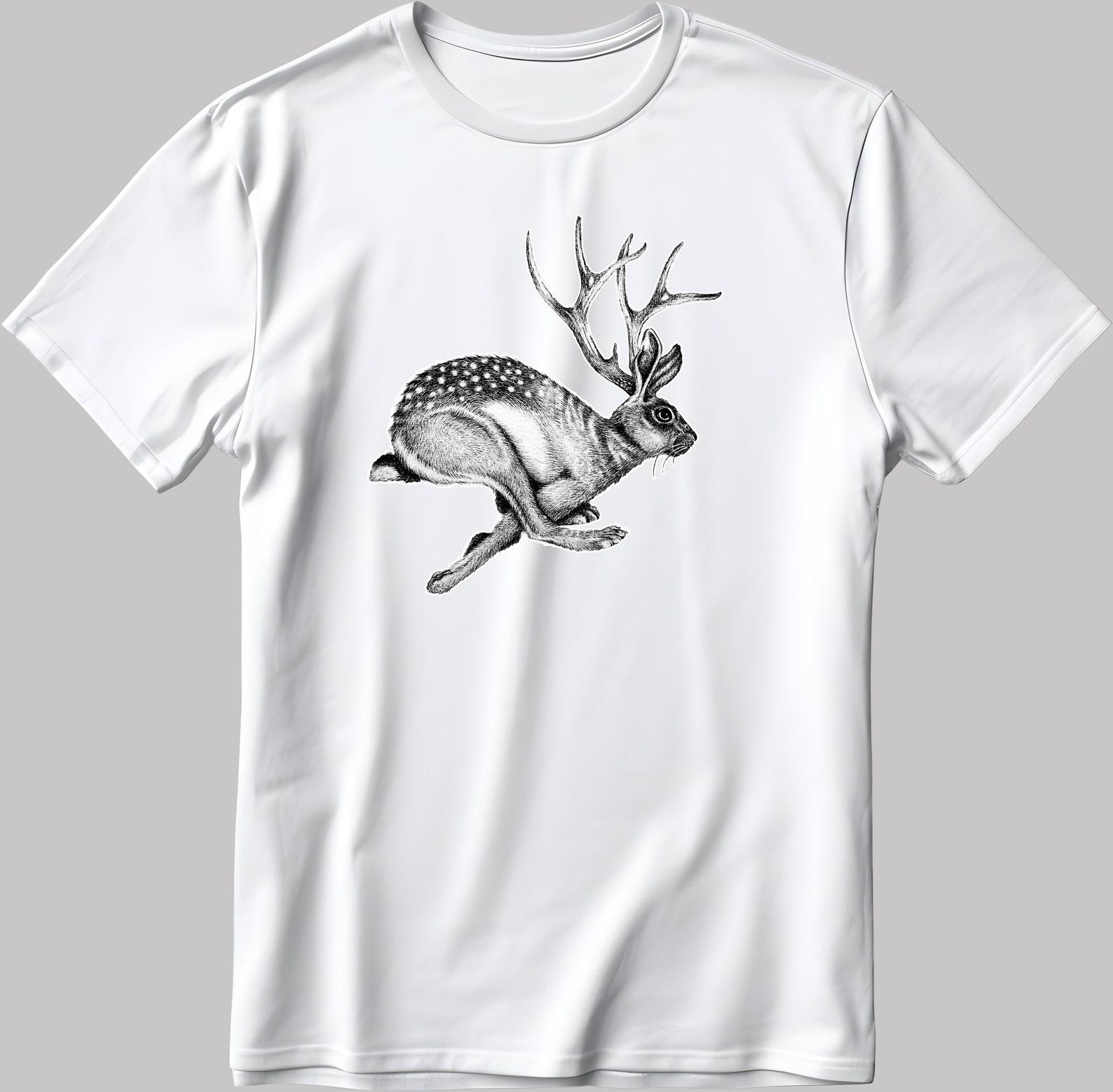 Hare Deer Funny Animal Art Short Sleeve White-Black Men s / Women s T-Shirt D315 4XL