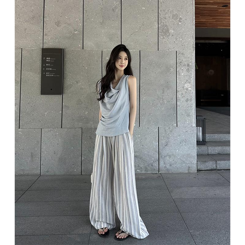Women s Summer Striped Linen Wide-Leg Pants XL
