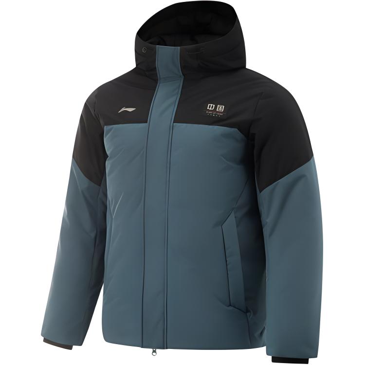 Li-Ning Fitness Series 80% Duck Down Hooded Mid-Length Down Jacket Indigo/Black Men AYMU639-3 XL