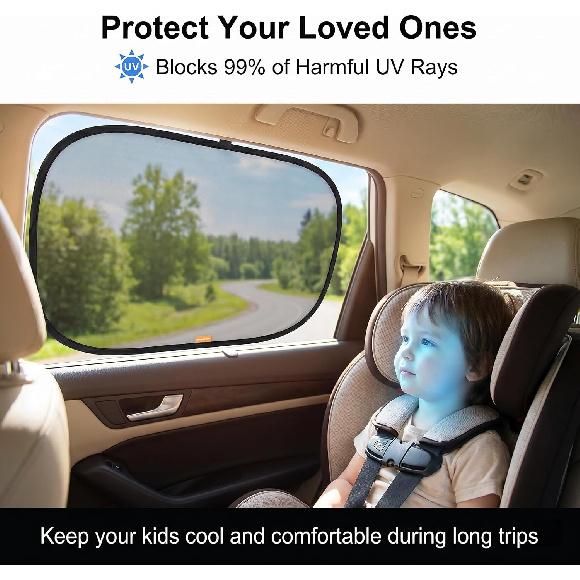 4 PCS Car Window Shades, 20.07 x 12.2 Inches Side Window Sunshade Mesh, Foldable Storage Privacy Protector, Keep Vehicle Cool, Universal for Most