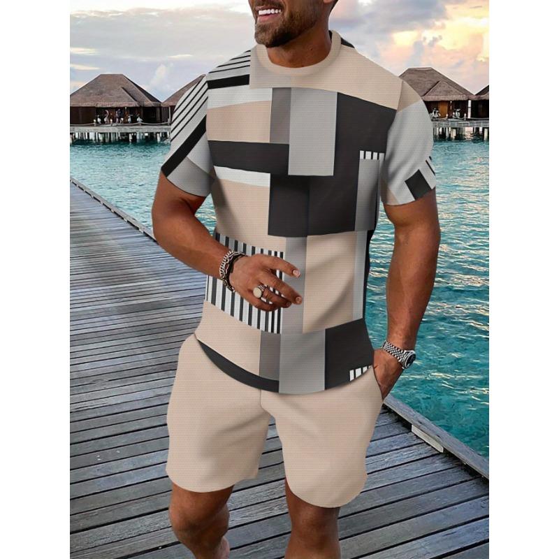 

Casual sports suit breathable outdoor men s T-shirt shorts summer three-dimensional printing suit XL