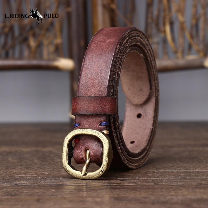 

Retro Thin Belt for Women Decorative Genuine Leather Top Layer Pure Cowhide Pin Buckle Fashionable Trend Korean Style All-match Ladies Narrow Belt 95cm чорний