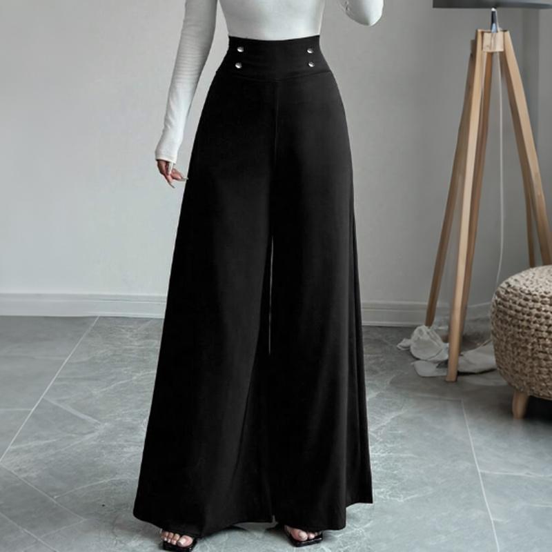 

ZANZEA Women Casual Solid Color High Waist Wide Leg Pants S