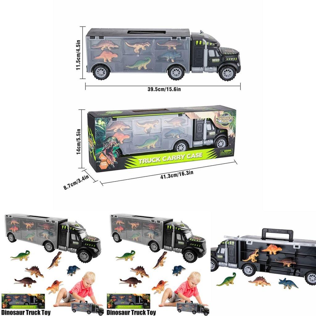 Exciting Dinosaur Truck Carry Case Transporter Dino Figures Playset For Kids Xmas Gift