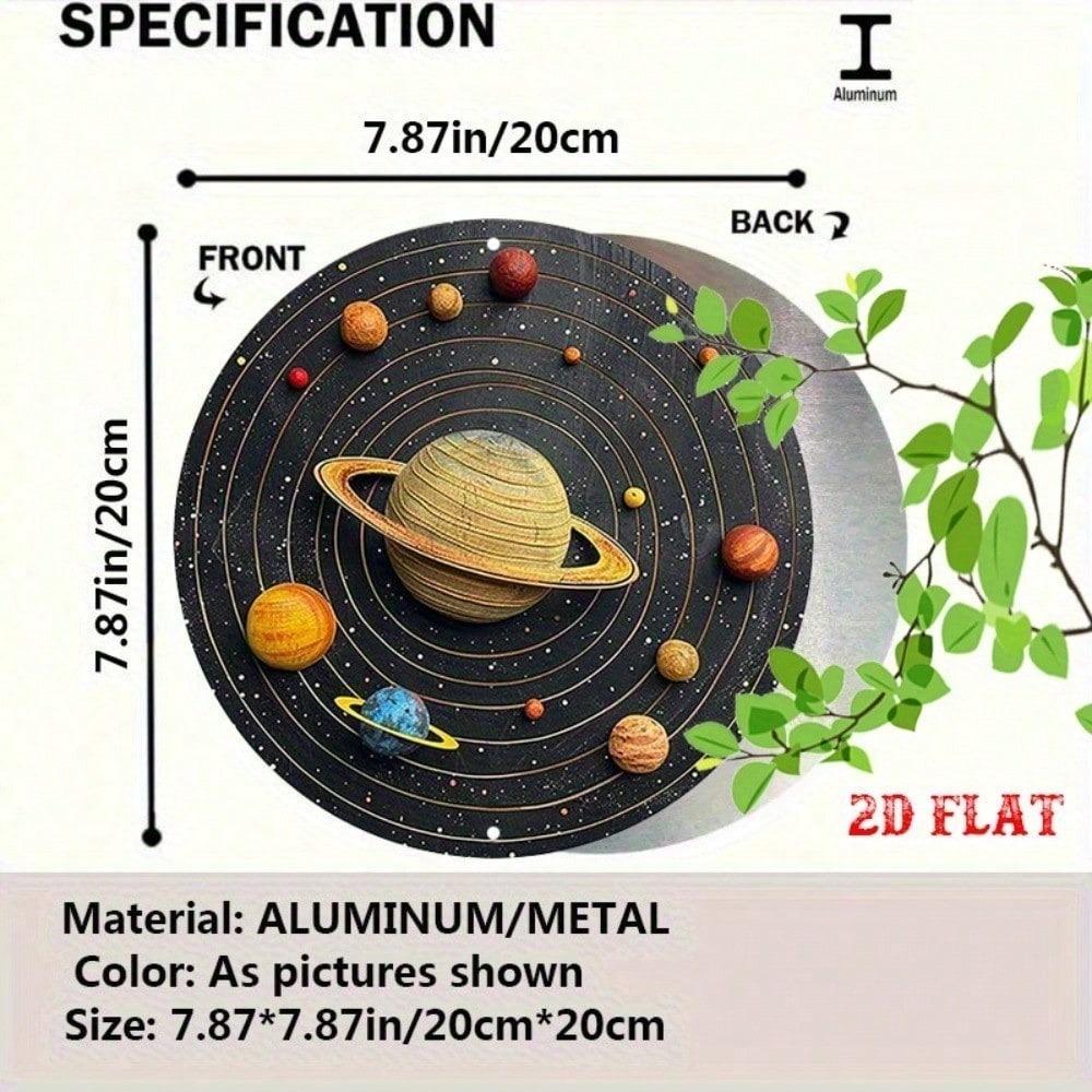 Cosmic Art Metal Round Wall Sign Solar System Planets Orbits 2D Flat Tin Decor 12 Inch
